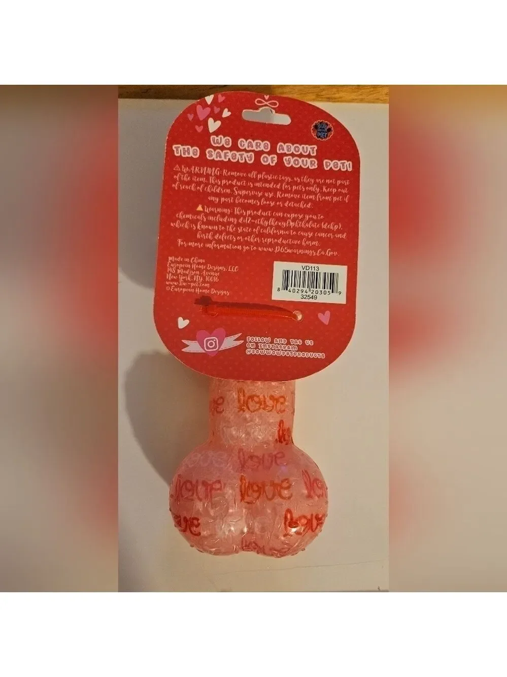 Pink Valentine’s Day Squeaky Dog Bone Toy Rose Scented & Textured Europan Home